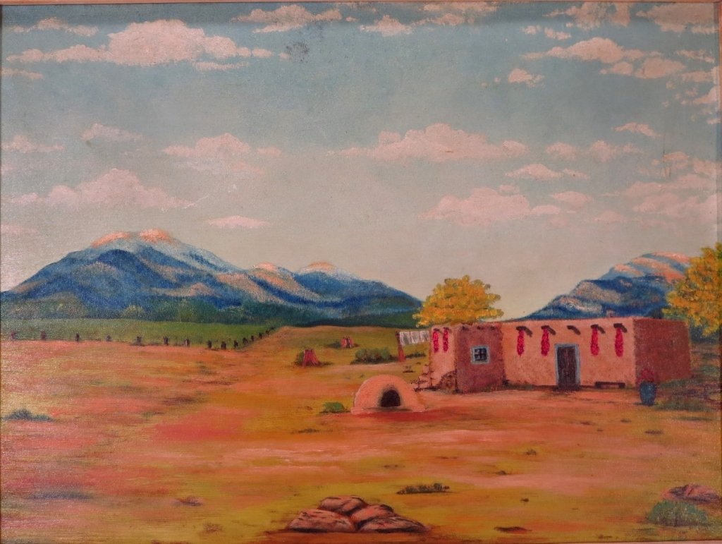 SW American School, 20th C., Landscape with Pueblo (1 of 7)