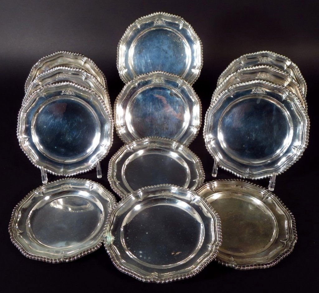 12 English Sterling Dessert Plates, c. 1928 (1 of 5)