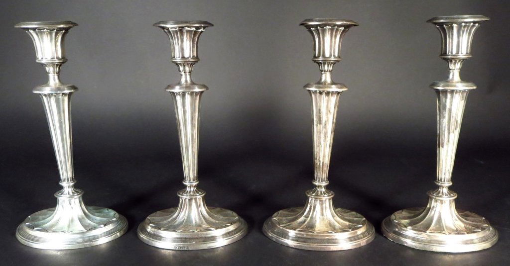 Set of 4 Sterling Candlesticks, English, 1906 (1 of 6)