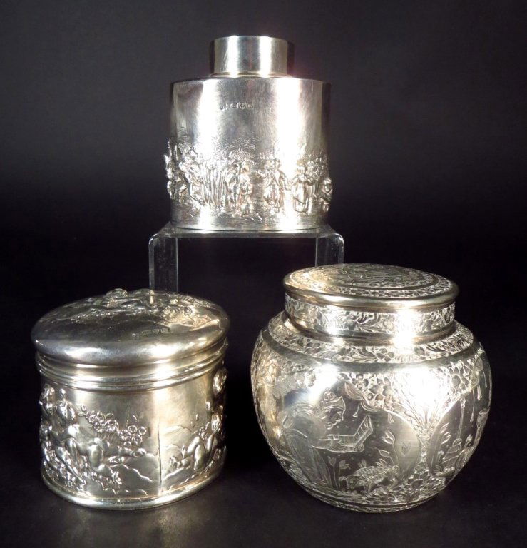 3 Silver Dresser Jars, Eng./Anglo Indian, 20th C. (1 of 9)