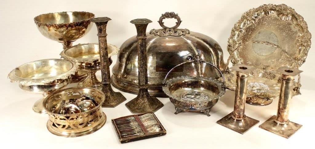 Lot of 12+ Silverplate Items w/ Large Serving Dome (1 of 6)