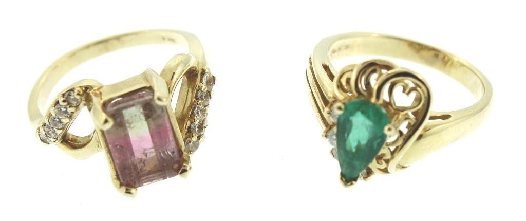 (2) 14K Rings, Emerald & Tourmaline (1 of 6)