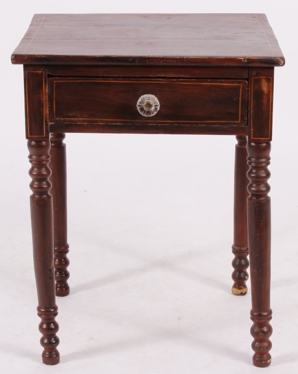 American Grain Painted End Table, 19th C.: American Grain Painted End Table 19th C., one drawer w/ glass knob(SIS7403)(AC) Measurements:27 1/2" x 22" x 20" Property Title: