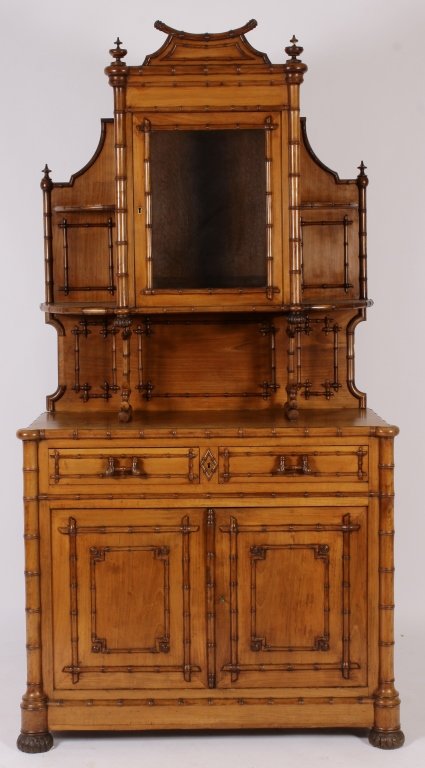 Credenza Bamboo Motif Manner of R J Horner c. 1900: Credenza, Bamboo Motif in the manner of R. J. Horner, c. 1900. Carved wood bamboo decorative elements with unusual carved gourd handles and feet.(JFEN7401)(AC) Measurements:70" x 46 1/4" x 22" Propert