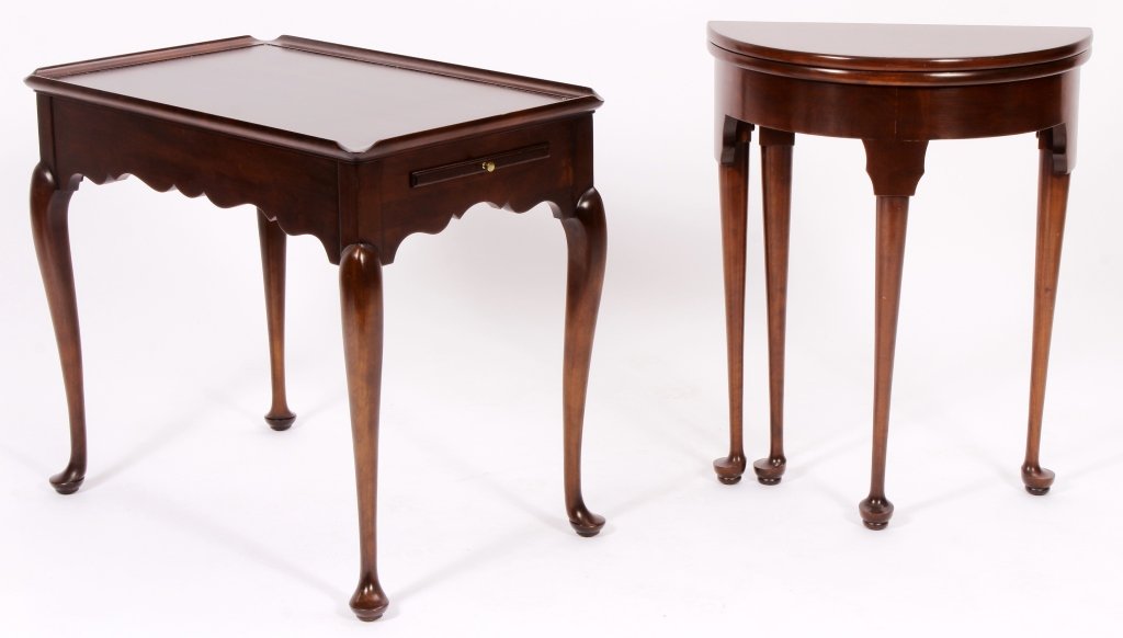 A Chippendale Style Side Table & Gateleg Table: A Chippendale style mahogany side table, with pull out trays, and a small demilune gateleg table.(FMAL7226/2)(WK) Measurements:Side table: 26 H x 29.5 L x 18.5 D Gateleg: 26 H x 22 x 11D Property Titl