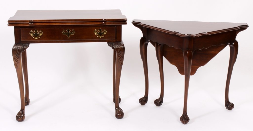 Chippendale Style Gateleg Table and a Games Table: A Chippendale Style Mahogany Gateleg Side Table, by Statton Furniture, together with a mahogany gateleg drop leaf games table, with protective glass top.(FMAL7227/2)(WK) Measurements:Side Table: 29.5