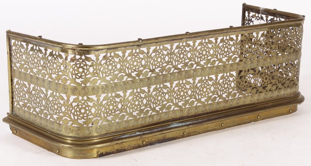 Victorian Pierced Brass Fireplace Fender: Victorian Pierced Brass Fireplace Fender,19th(LHED7027)(MM) Measurements:12"H, 35"W x 12"D Property Title:From a Washington Connecticut Estate