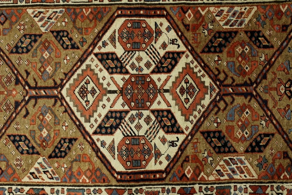 Camel Hair Runner: Camel Hair Runner, tan ground with 5 1/2 hexagons, white primary border.(DMAS7711)(WT) Measurements:2' 4" x 10' 8" Property Title:From a Newtown Connecticut Collector