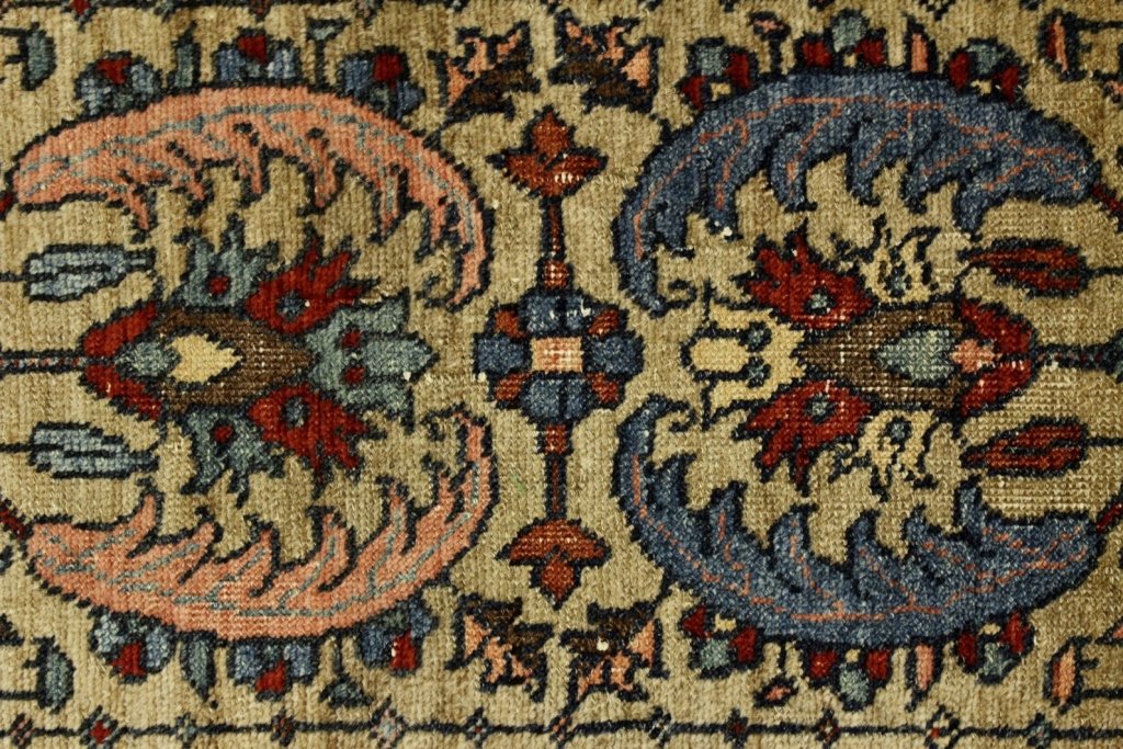 Hamadan Runner with Camel Hair Color Field: Hamadan Runner with Camel Hair Color Field, with large blue and red leaves(DMAS7714)(WT) Measurements:2' 1" x 9' 2" Property Title:From a Newtown Connecticut Collector