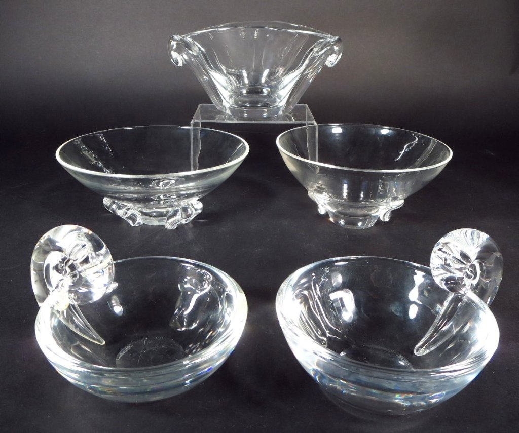 5 Steuben Crystal Bowls, 20th, signed: 5 Steuben Crystal Bowls, 20th C., signed(DMAS7181/5)(MM) Measurements:Varies: snail, 4 x 6, Bowl 4 1/2 x 8 1/2 Property Title:From a Newtown Connecticut Collector