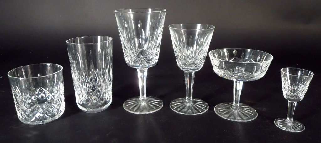 59 Pieces Waterford Glassware, in 6 Sizes: 59 Pieces Waterford Glassware, in 6 Sizes (59 pcs.)(DMAS7555/59)(WT) Measurements:Smallest: 3 1/2" H Tallest: 7" H Property Title:From a Newtown Connecticut Collector