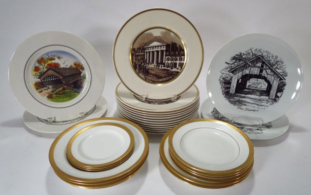 Grp. of Ceramic/Porcelain Commemorative Plates: Group of Ceramic/Porcelain Decorative Commemorative Eric Sloane and Old New York Drawings Plates,20th C., designed by Tiffany & Co. for Lenox and Deland Studios(DMAS7185/30)(MM) Measurements:Varies Pr