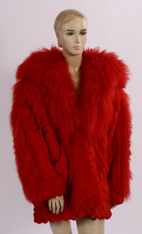 Red Sheared Rabbit Fur Coat (1 of 5)