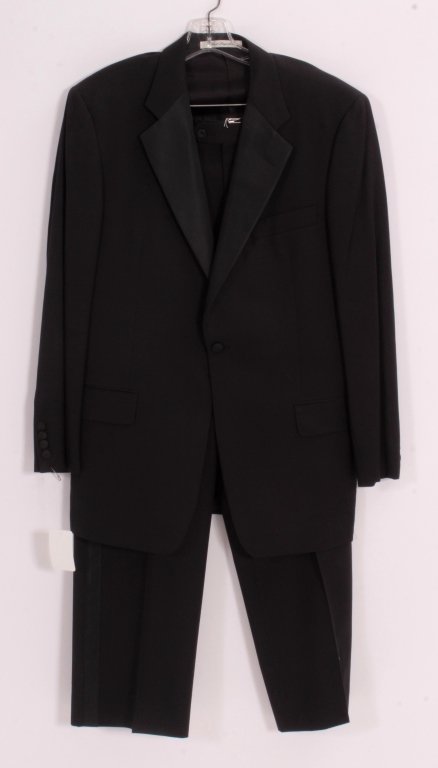 Karl Lagerfeld Tuxedo: Black wool tuxedo by Karl Lagerfeld. (SHER8815/2) {KR} Measurements: Size 39 regular.