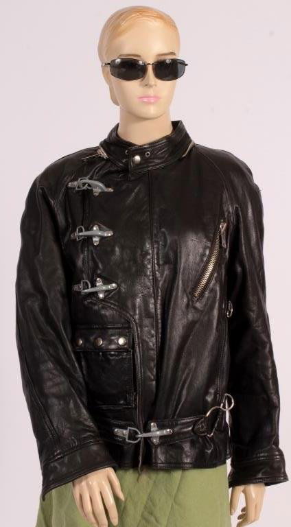 Black Leather Bomber Flight Jacket w/Hood (1 of 10)