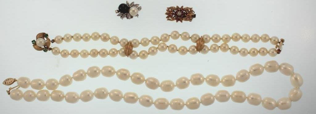 Gold Mounted Pearl Necklace and Bracelet (1 of 8)