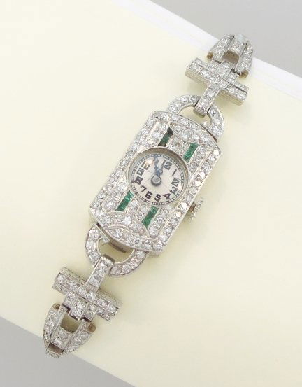 Diamond, Emerald, & Platinum Vintage Ladies Watch (1 of 6)