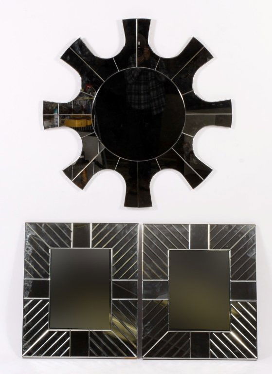 3 Modernist Mirrors; Sunburst and Pair (1 of 3)