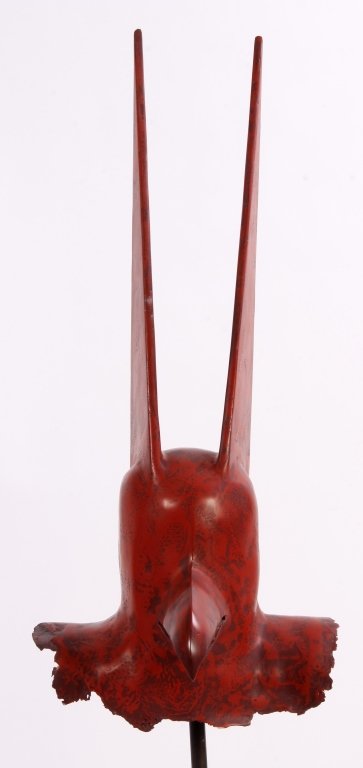 Michael Arntz, Am., 20-21st C., "..Mask": Michael Arntz, American, 20-21st C., "Visionless Faith Society Mask", fiberglass mask on steel swiveling stand with base. NOTE: artist has extensive exhibition history, this specific piece appears on 