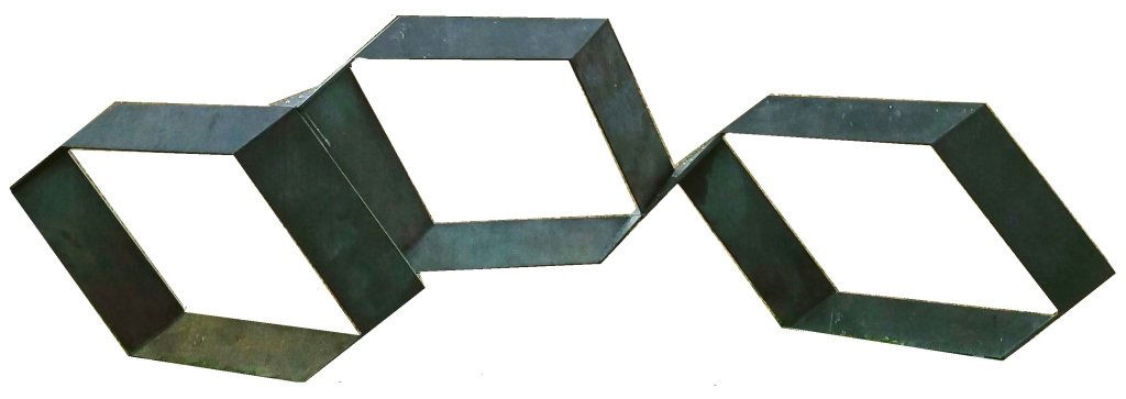 Charles Ginnever Walkabout Bronze Sculpture 1987: Charles Ginnever (American b 1931), "Walkabout", Bronze Sculpture, 1987, large scale abstract open form sculpture. Purchased in 2000 from Gerald Peters Gallery, Santa Fe, NM. (DGEH8401) {AC} Property