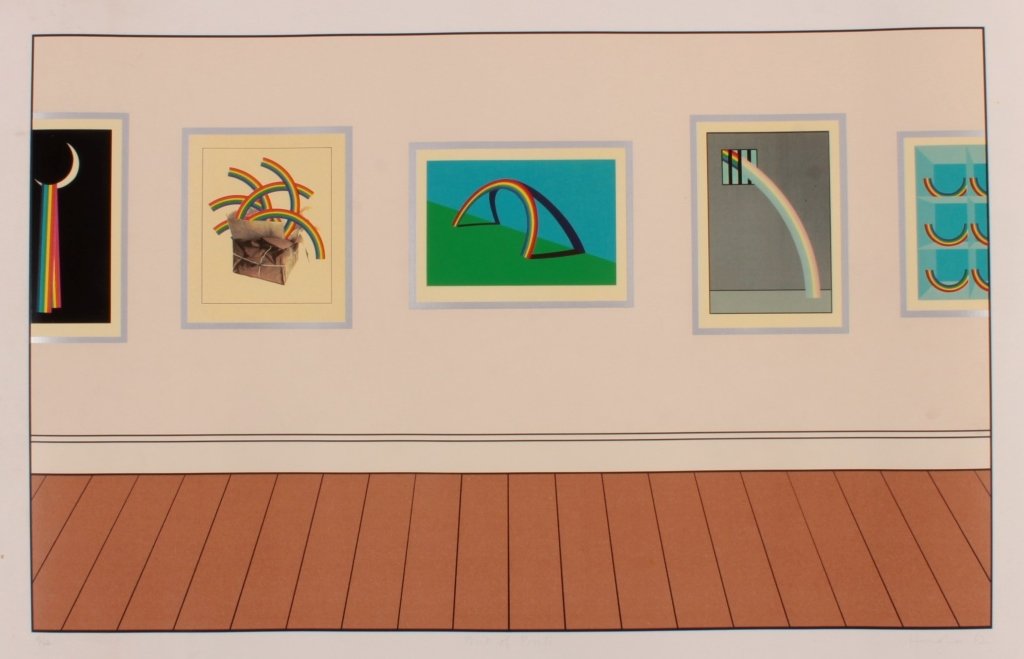 Patrick Hughes Print of Prints Serigraph 1982: Patrick Hughes (British b.1939) "Print of Prints" Serigraph 1982, "18/150", titled, signed and dated in pencil, "Hughes 82" (CRIT045) {AC} Property Title: From the Collection of art critic, Anthony H