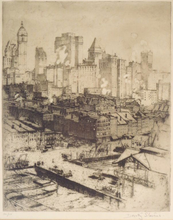 Dorothy Austin Stevens,Cityscape,etching,signed (1 of 8)