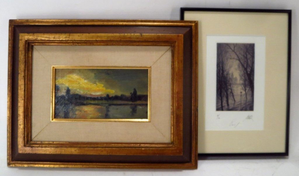 2 Modern Artworks, 20th C., Sunset & Paris (1 of 8)