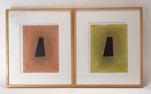 Robert Peterson, Am., 1943-2011, 2 mixed media: Lot of 2 Abstract Keyhole Mixed Media / Paper 1998, Both works on paper dated, titled and initial, "1998 Mexico RP". (EAST001/2) {AC} Property Title:  Measurements: Art: 12 1/2" x 9 1/2" ea. Frame: 20