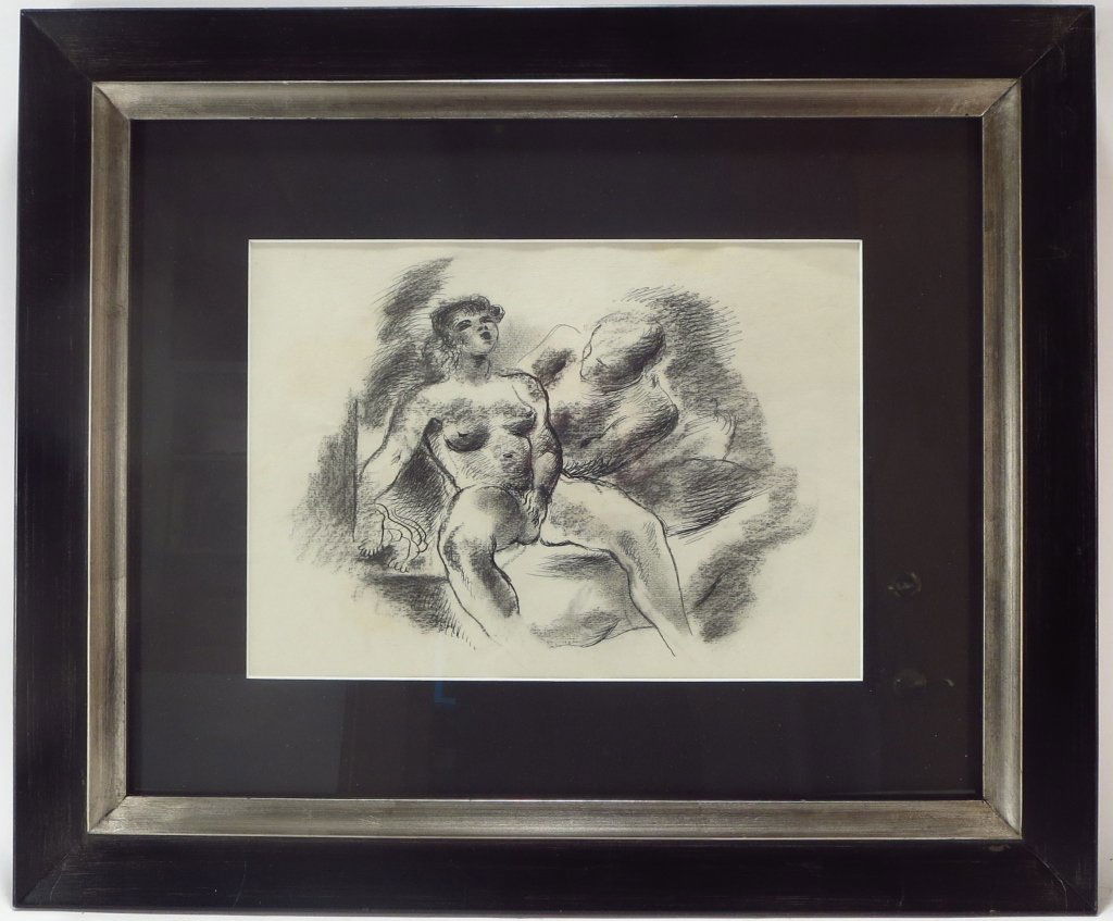 Konrad Cramer, Ger-Am.,1888-1963, Erotica, Drawing: Konrad Cramer, German-American,1888-1963, Erotic Couple, pen and ink and charcoal on paper, unsigned. NOTE: One of America's earliest modernist painters, founded and directed the Woodstock,New York Ar