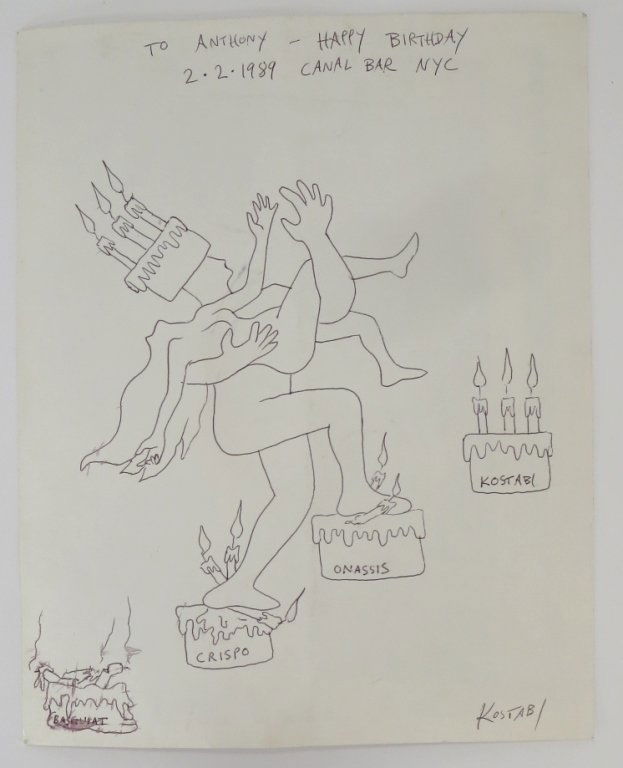 Mark Kostabi Happy Birthday AHG Ink Drawing 1989 (1 of 7)