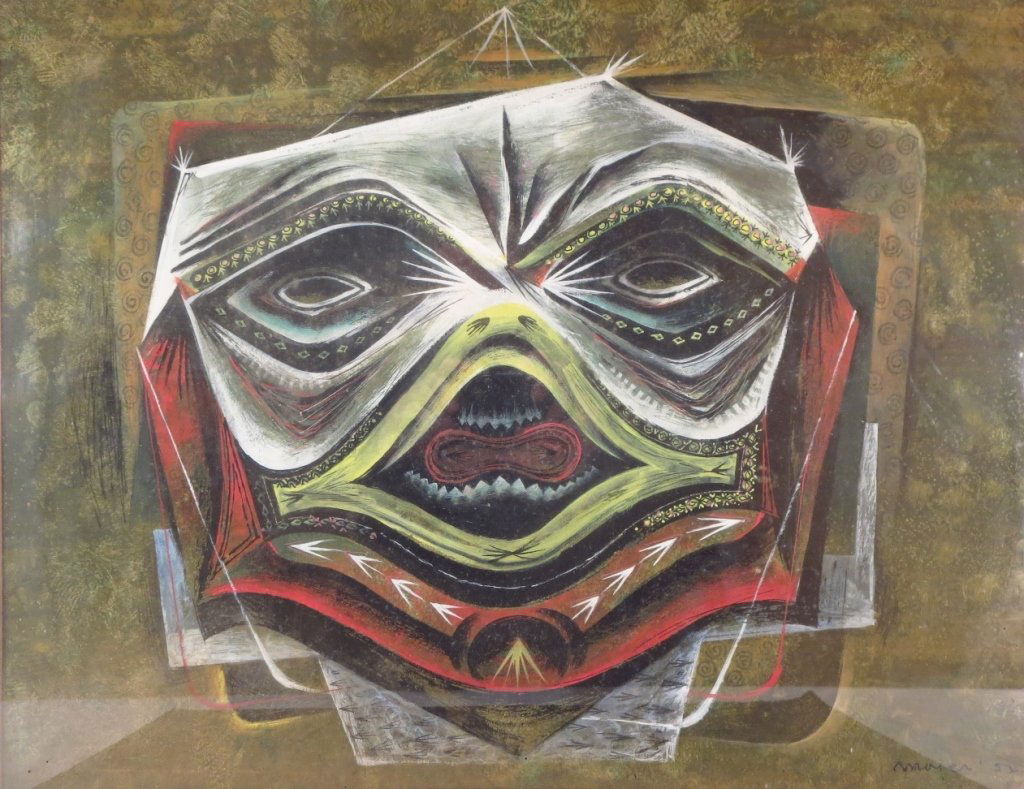 Moyer, Am., 20th c., Modernist Mask, Gouache, '51 (1 of 7)