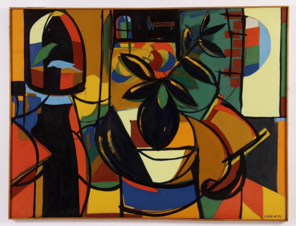 Arnold Weber, Am., Abstract w/ House Plant, O/C (1 of 5)
