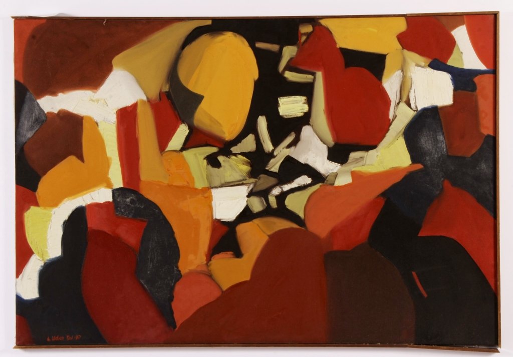Arnold Weber, Am.,  Orange Red Abstract O/C (1 of 4)