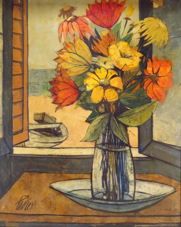 C. Levier, "Fleurs sur La Plage", O/C, Signed. (1 of 7)