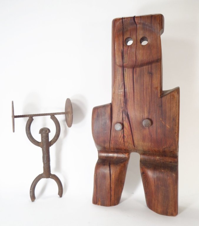 2 Sculptures Abstract Wood Figure & Iron Man 20th (1 of 8)