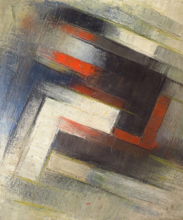 Am. Sch., Mid-20th c., Diagonals, Oil on Board (1 of 5)