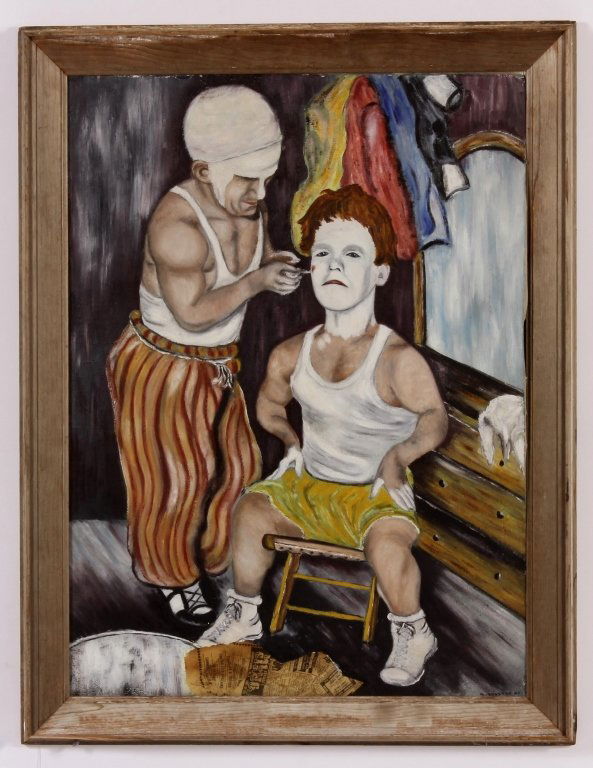 Am. Sch., 20th c., Little People as Clowns, O/C (1 of 8)