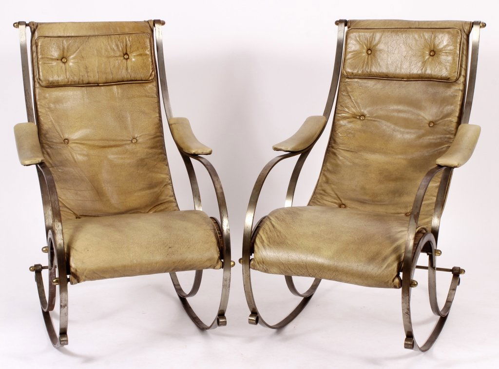Pr: Steel/Brass/Leather Rockers, aft. R W Winfield (1 of 7)