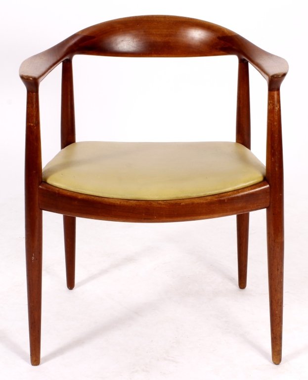 Hans Wegner "The" Round Chair, 1960's: Hans Wegner "The" (Round) chair, by Johannes Hansen, Denmark, 1960s, oak, signed with branded Hansen mark, , original finish, tan leather upholstery, (WONG8203) {WK} Property Title: Measurements: 30.