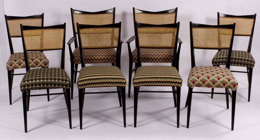 Set of 8 Paul McCobb Lacquer& Rattan Dining Chairs (1 of 8)