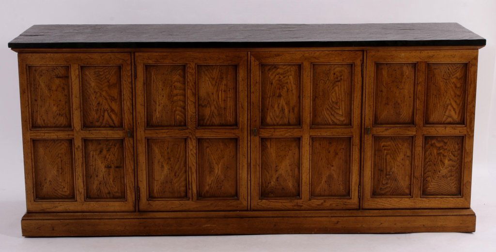 Walnut Finish Long Cabinet, Black Slate-Style Top (1 of 3)