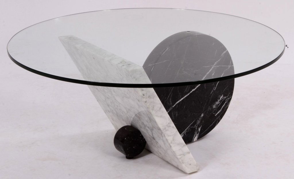 Geometric Marble Base & Glass Top Cocktail Table (1 of 4)