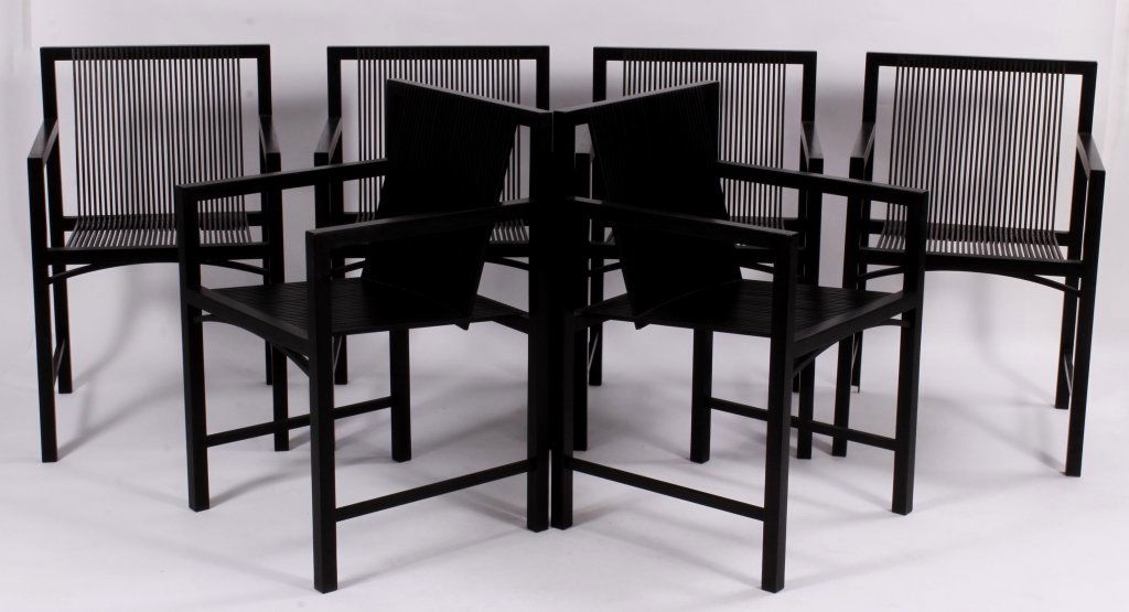 Set of 8 Modernist Black Lacquer Dining Chairs. (1 of 6)