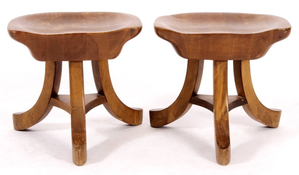 Pr. of Modern Wood Carved Stools,20th (1 of 5)