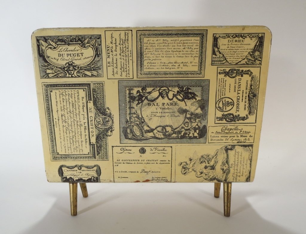 Piero Fornasetti Lithographed Magazine Rack: Piero Fornasetti Lithographically Printed Magazine Rack , 1950's, signed underneath (SNIG8050) {TC} Property Title: From a Private New York City Estate. Measurements: 16 3/4" L