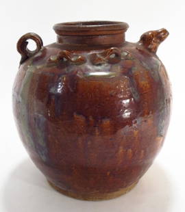 Chinese Pottery Storage Jar with Spout, 19th C: Chinese Glazed Pottery Storage Jar with Spout, 19th C or earlier. (SNIG7211){WK} Measurements: 12.5 H