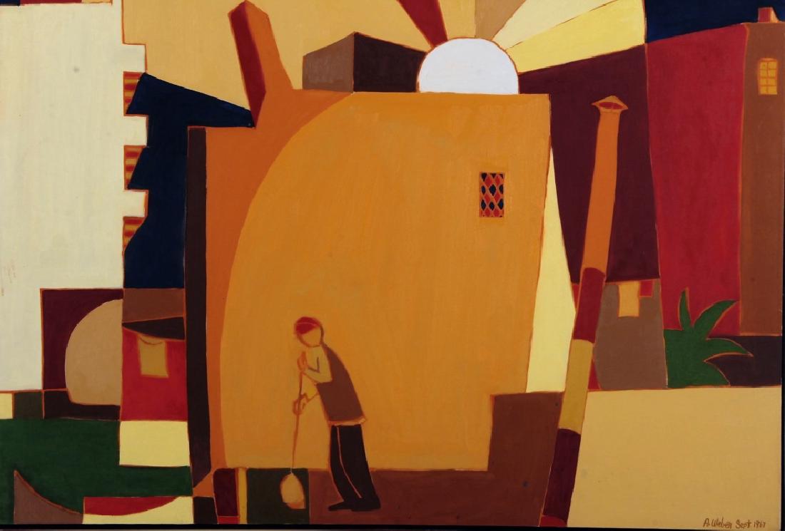 Arnold Weber,  Am., 1931-2010, Man Sweeping, o/c (1 of 6)