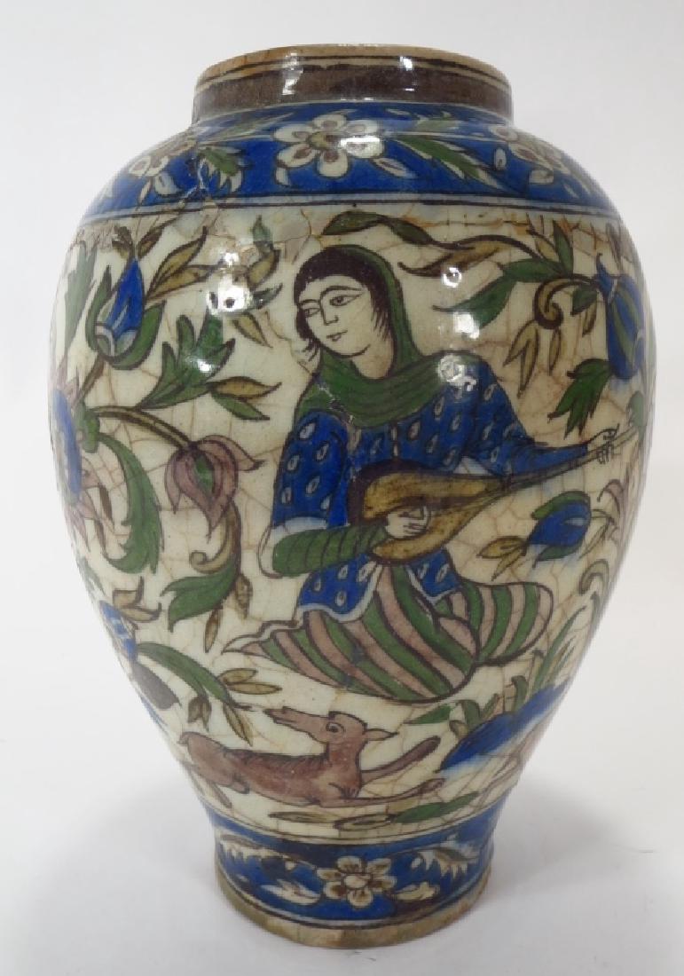 Persian Polychromed Pottery Urn, 19th c. (1 of 4)
