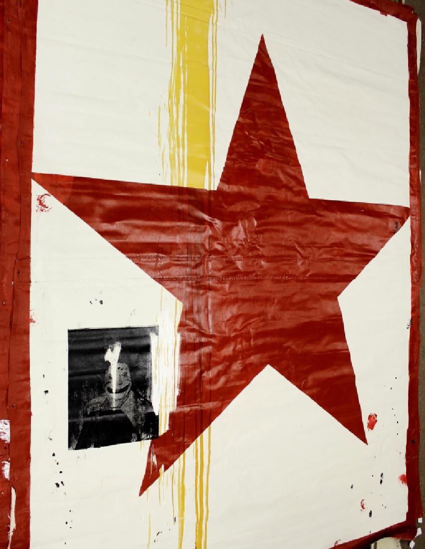 Ford Beckman (Am 1952) Circus Clown I Acrylic/C: Ford Beckman (American b.1952) Circus Clown I, Acrylic, Enamel & Silkscreen on Canvas w/ Gromets 20th C. (LCANT8403){AC} Measurements: 142" x 102"