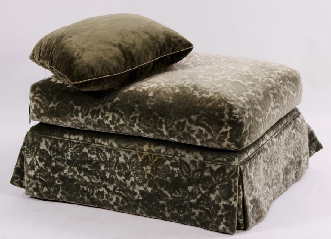Large Green Floral Velvet Upholstered Ottoman (1 of 3)